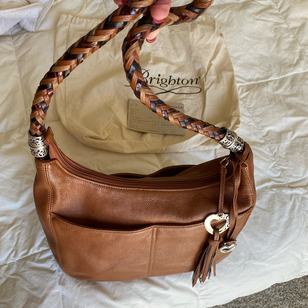 Brighton Barbados Zip Top Hobo Bag with Braided Strap, very good condition